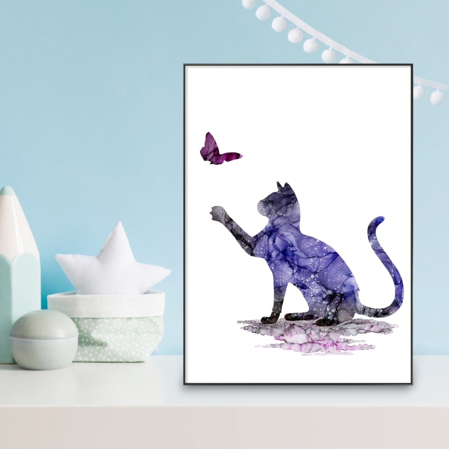 Cat and Butterfly Print